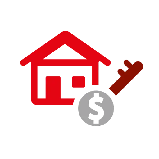 Casa con símbolo de precio y llave reflejando compa de la vivienda.