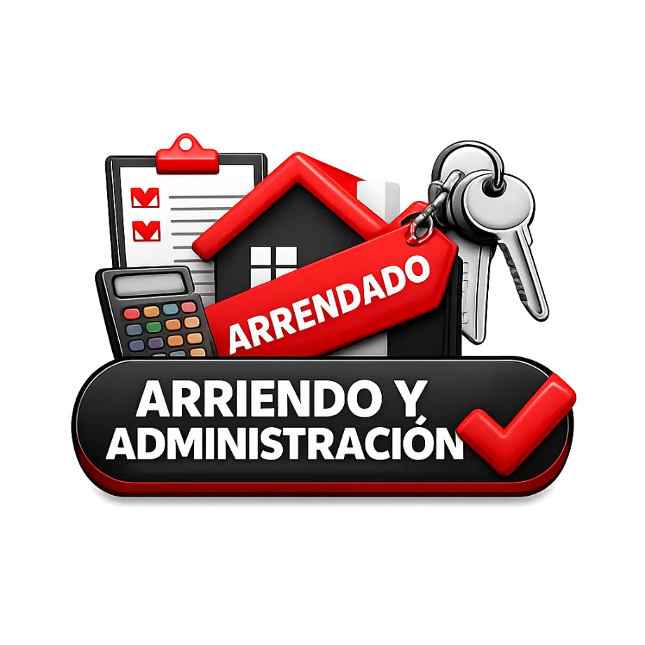 Icon: Casa con llaves al lado, check list y calculadora y texto "arrendado"